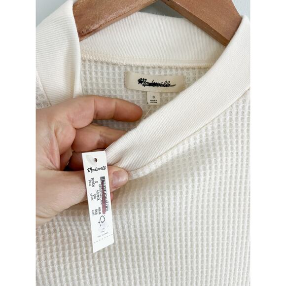 Madewell | NWT | Waffle-Knit Long-Sleeve Crewneck Tee in Winter White | Sz S - Picture 5 of 9